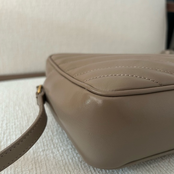 Authentic YSL Calfskin Matelasse Monogram Lou Camera Bag Dark Beige - Picture 8 of 14